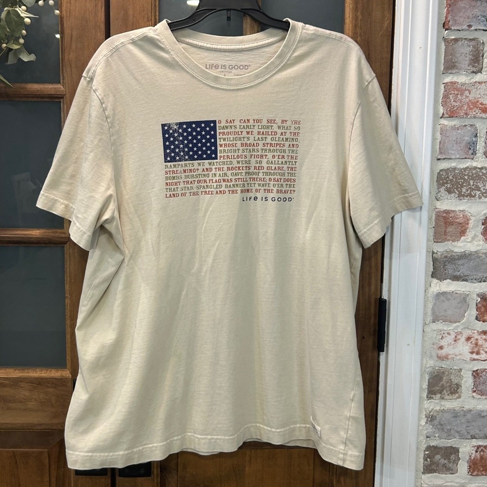 Life Is Good Crusher T Shirt Mens L‎ Patriotic Flag Poem Graphic Tee Americana
